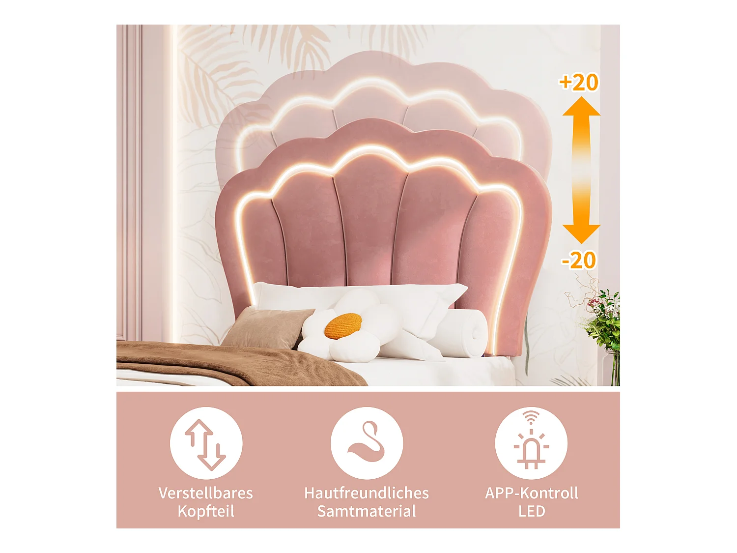 LED-Kinderbett, Einzelbett 90 x 200 cm mit Schubladen, Polsterbett, APP-gesteuerter LED-Bettrahmen