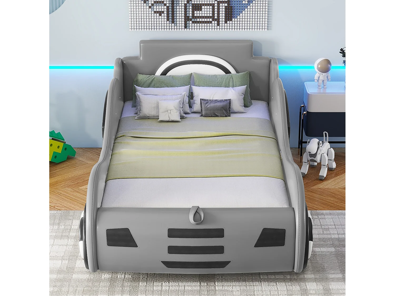 Lit plat 90x200cm,lit avec sommier à lattes,modèle de lit voiture,lit pour enfant