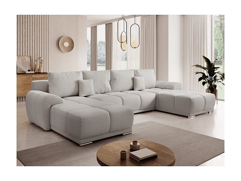 Canapé d'angle Panoramique convertible BELUGIA en tissu anti tâche hydrophobe