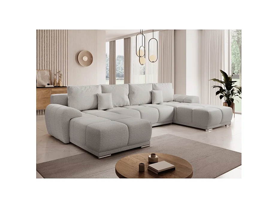 Canapé d'angle Panoramique convertible BELUGIA en tissu anti tâche hydrophobe