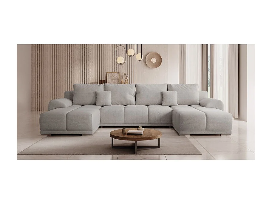 Canapé d'angle Panoramique convertible BELUGIA en tissu anti tâche hydrophobe