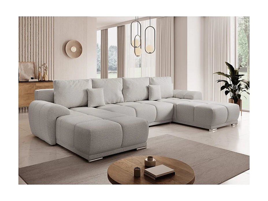 Canapé d'angle Panoramique convertible BELUGIA en tissu anti tâche hydrophobe