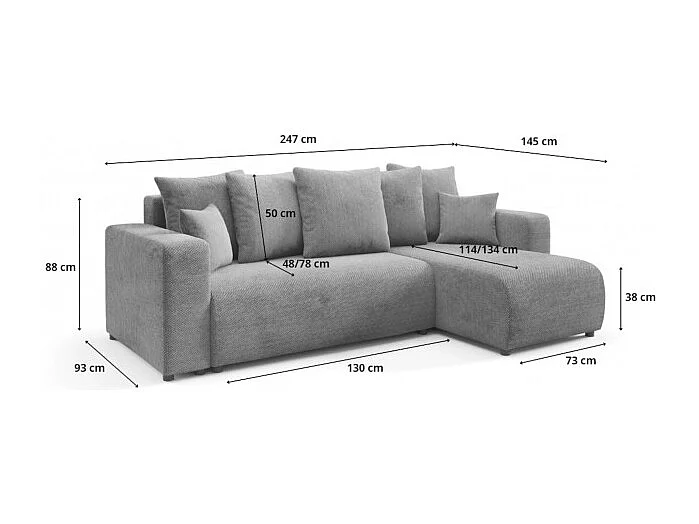 Canapé d'angle convertible LAVIA en Tissu Anti tâche hydrophobe Doux au Toucher