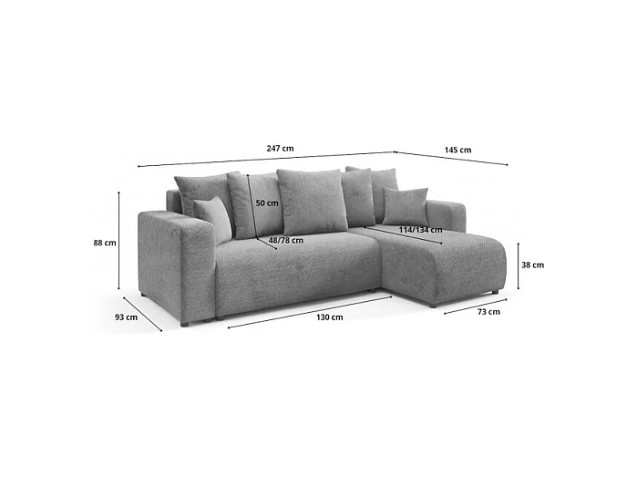 Canapé d'angle convertible LAVIA en Tissu Anti tâche hydrophobe Doux au Toucher