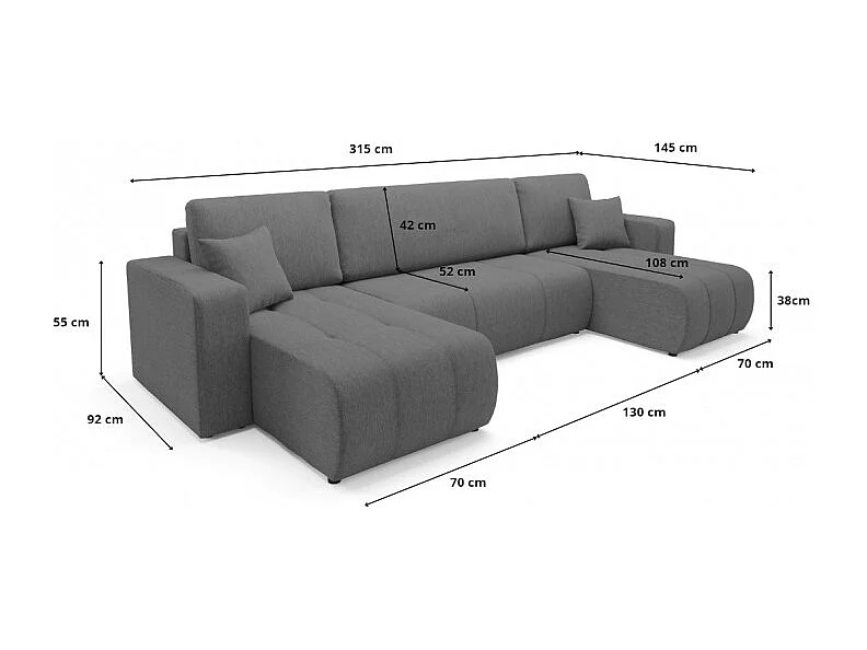 Canapé d'angle panoramique LIDIA en tissu