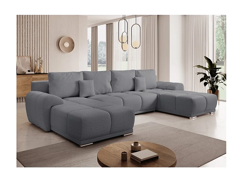 Canapé d'angle Panoramique convertible BELUGIA en tissu anti tâche hydrophobe