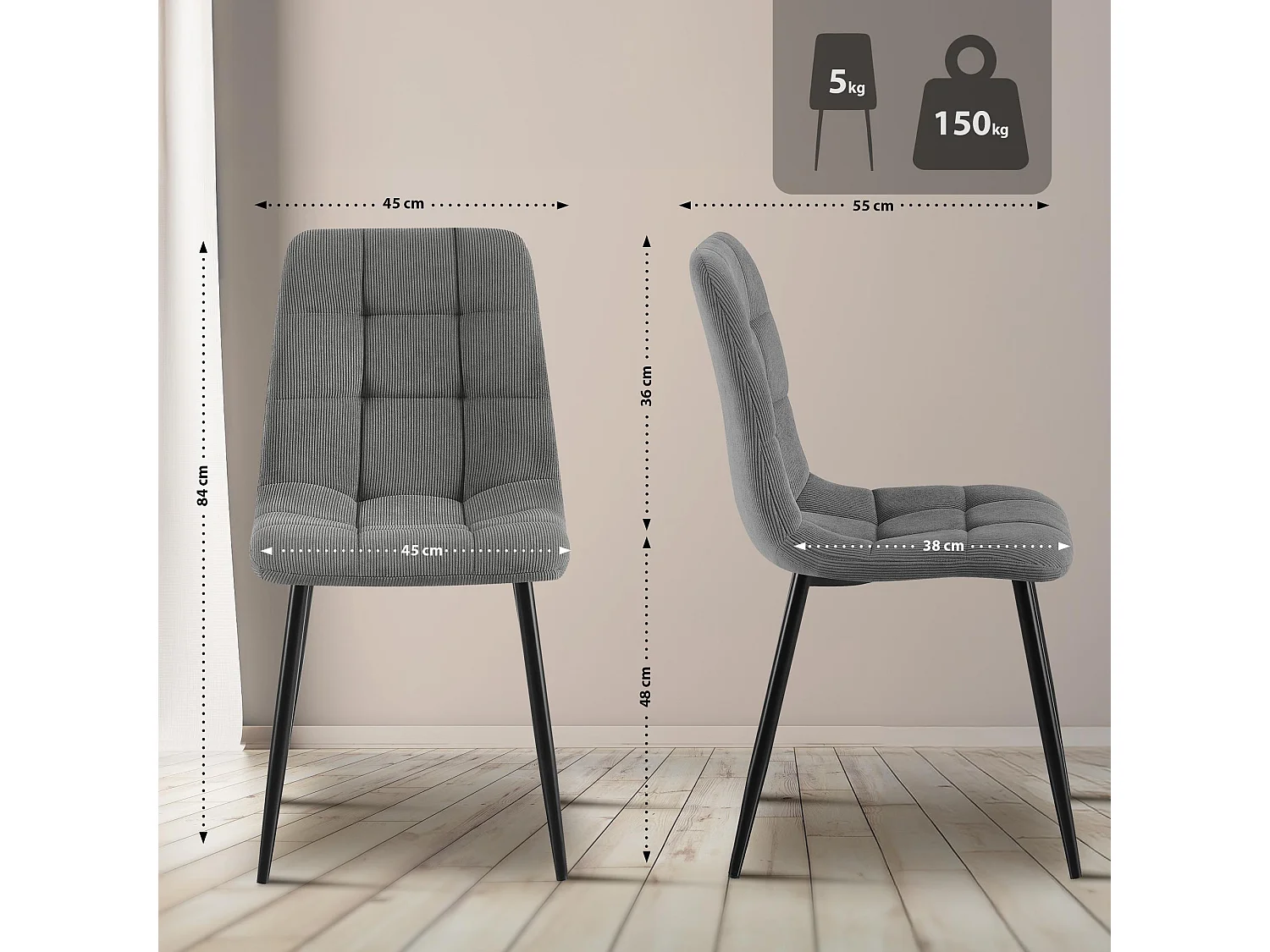 chaise salle à manger - Cordon - Gris - Antibes