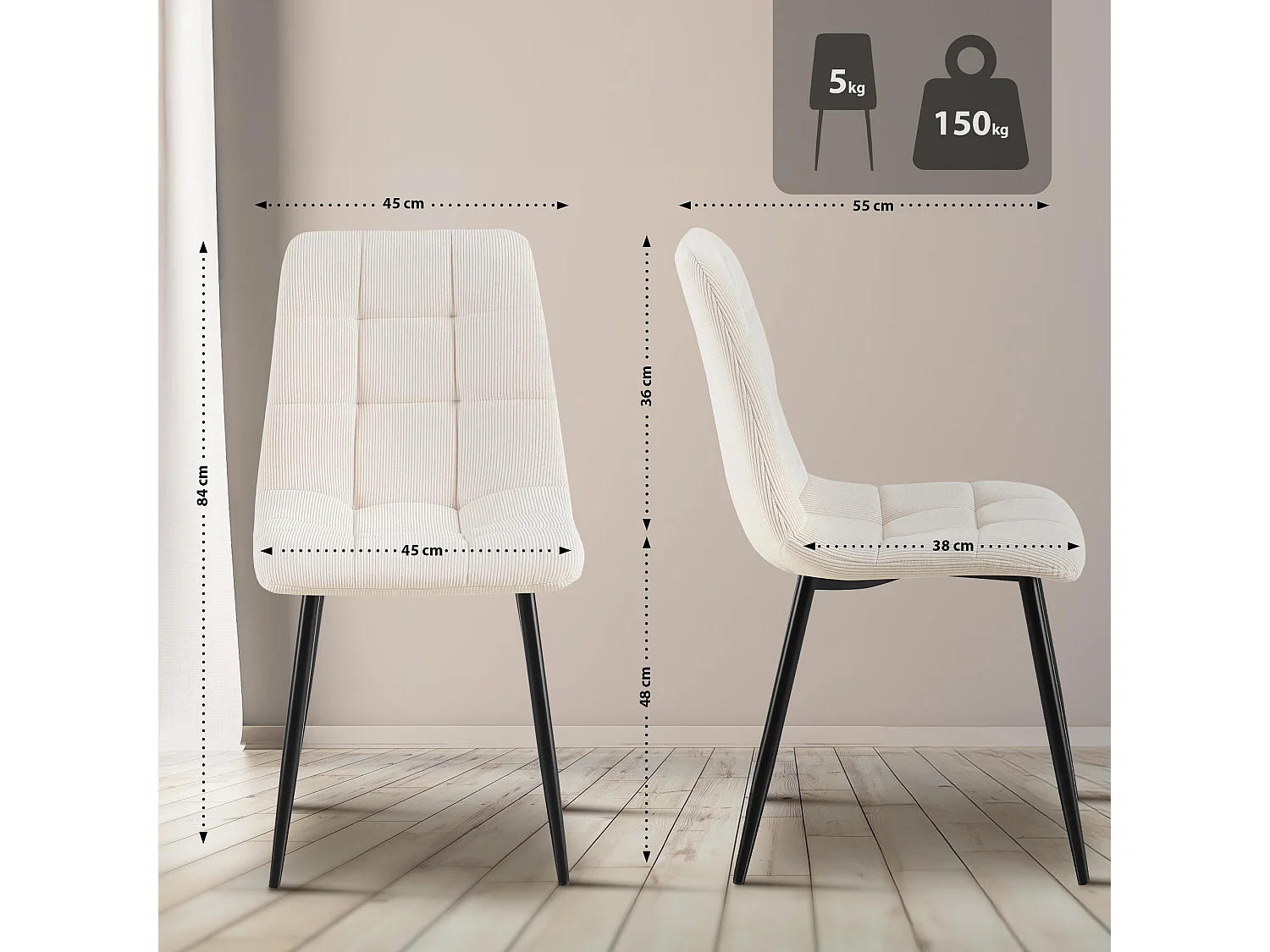 chaise salle à manger - Cordon - Crème - Antibes