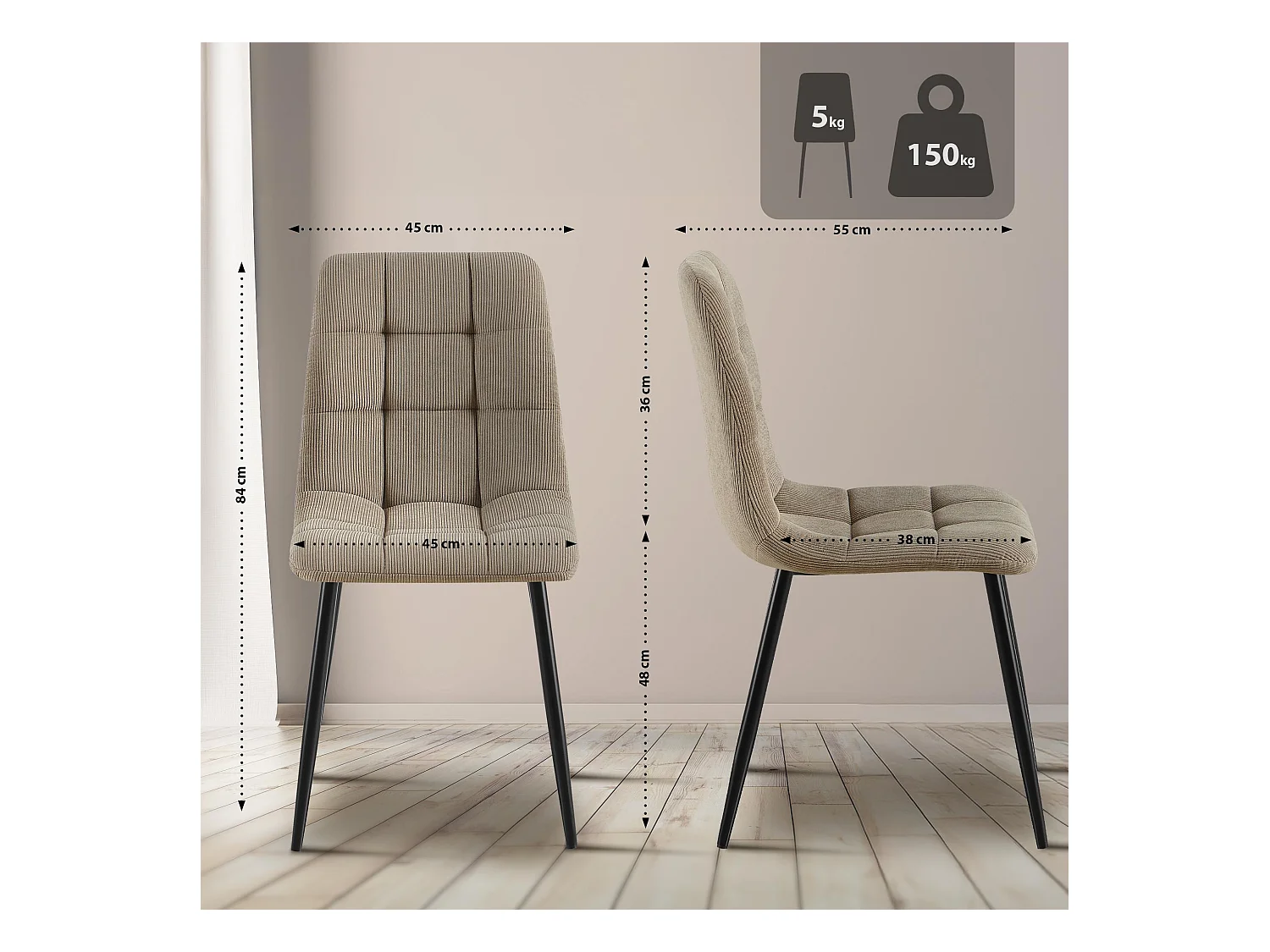 chaise salle à manger - Cordon - Taupe - Antibes