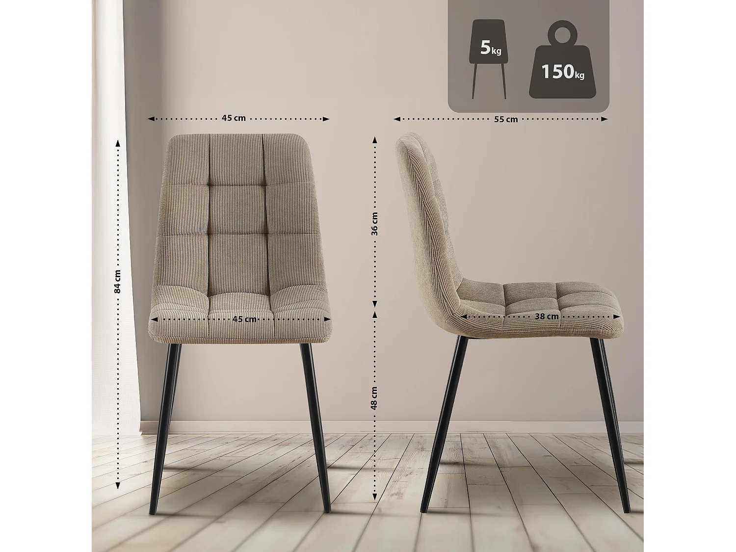 chaise salle à manger - Cordon - Taupe - Antibes