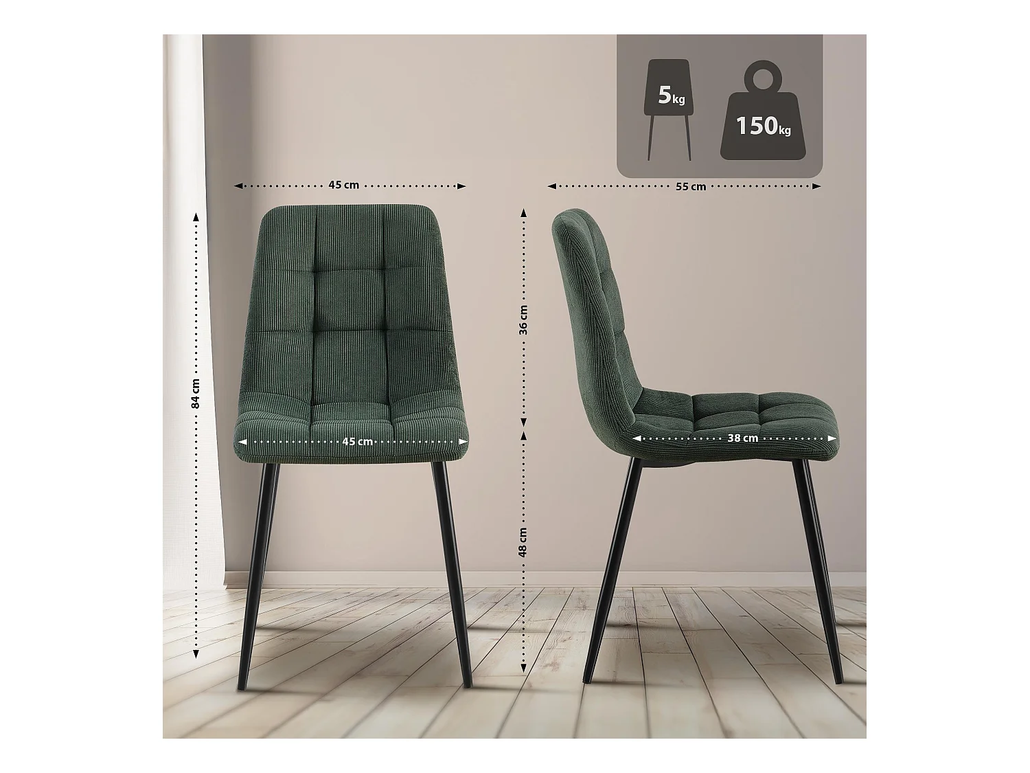 chaise salle à manger - Cordon - Vert - Antibes