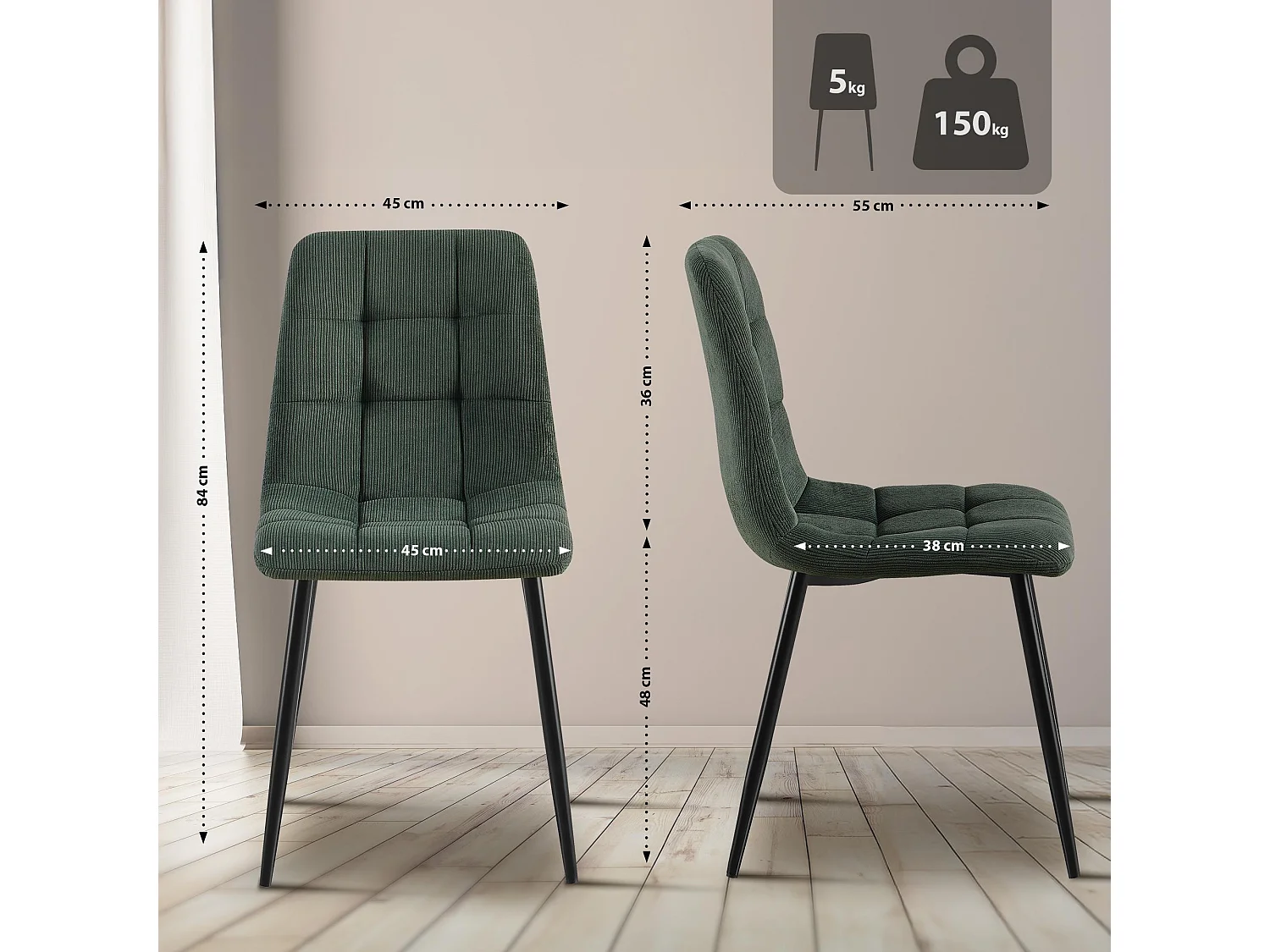 chaise salle à manger - Cordon - Vert - Antibes