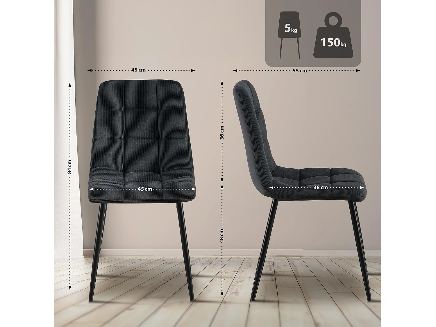 chaise salle à manger - Cordon - Noir - Antibes