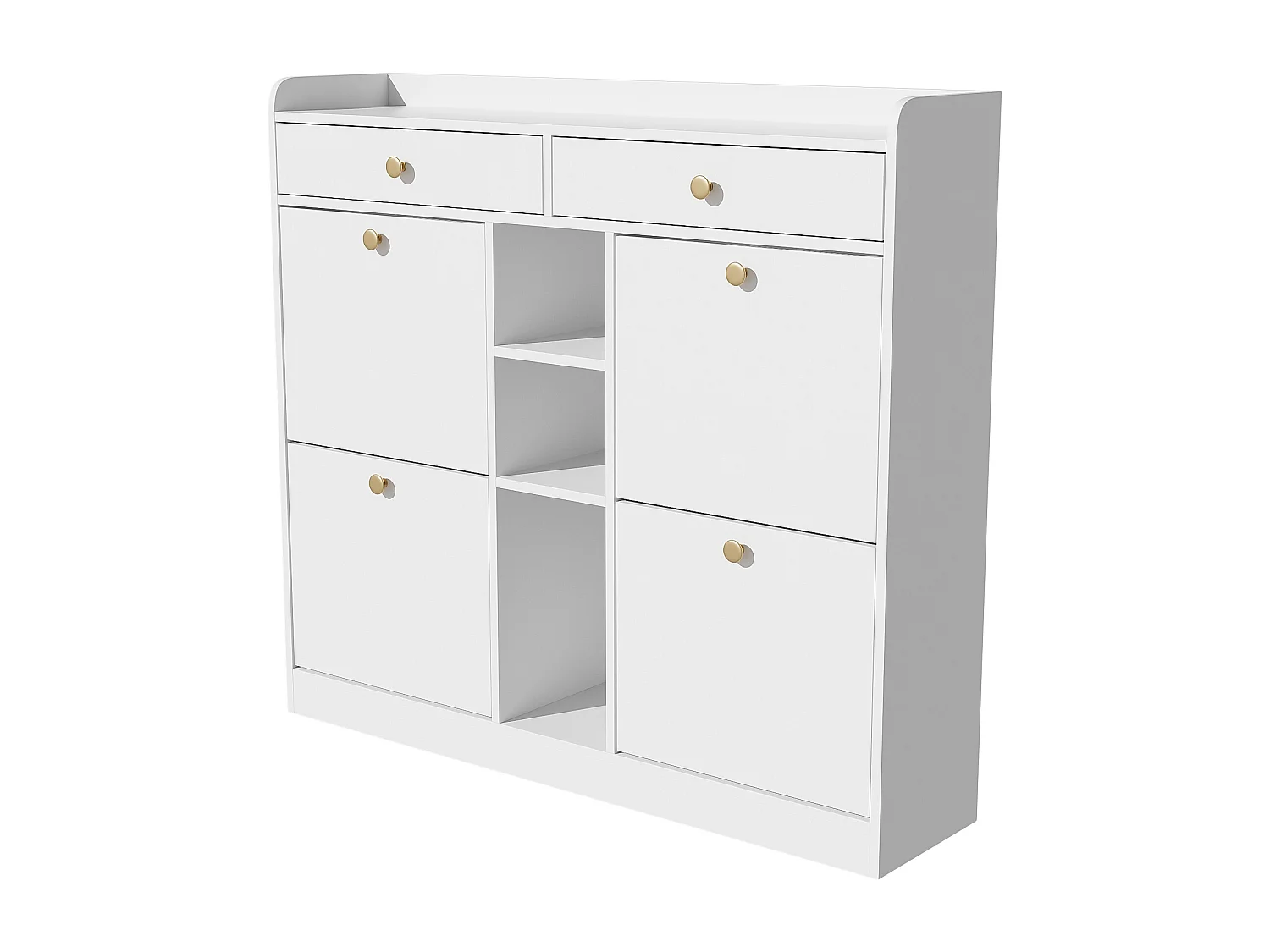 Meuble à chaussures élégant avec 4 portes battantes, 2 tiroirs, 3 compartiments ouverts, blanc