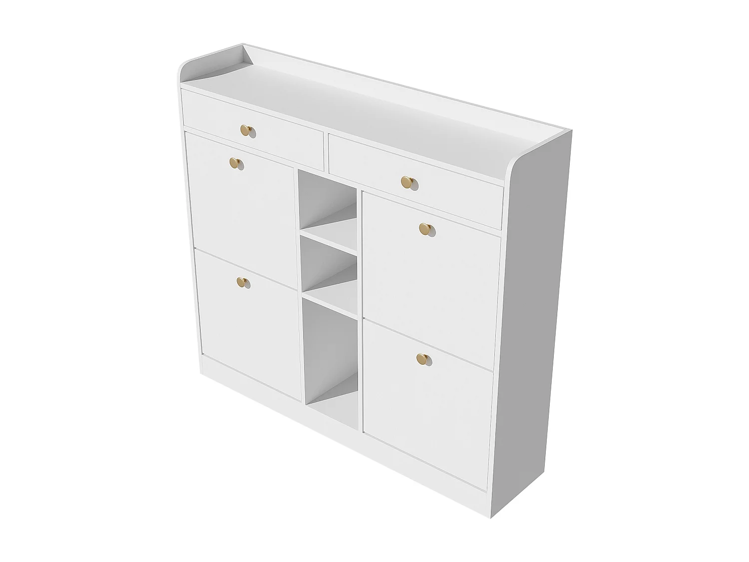 Meuble à chaussures élégant avec 4 portes battantes, 2 tiroirs, 3 compartiments ouverts, blanc