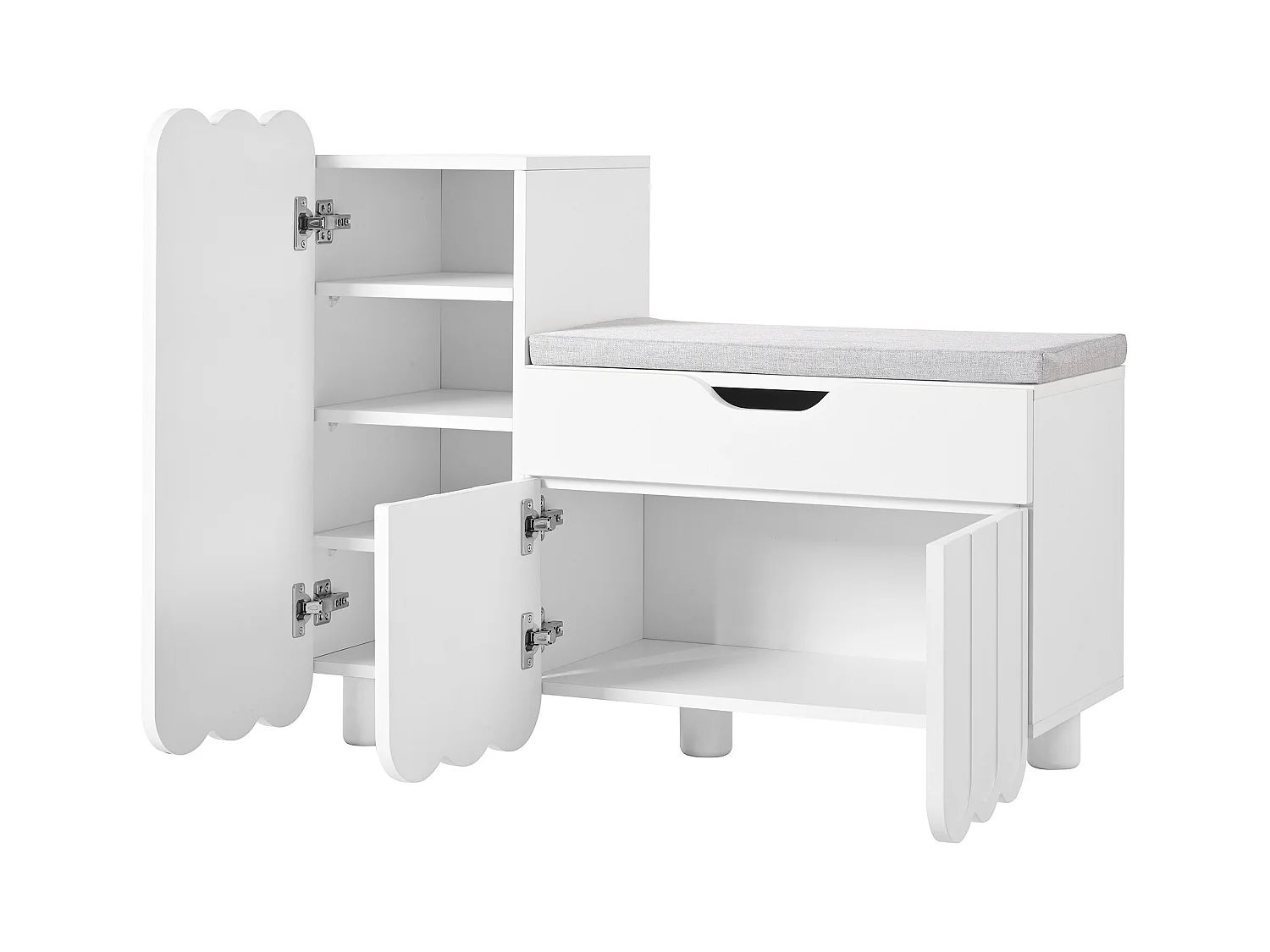 Banc à Chaussures en Bois Moderne, Meuble de Rangement avec Portes et étagères réglables, blanc