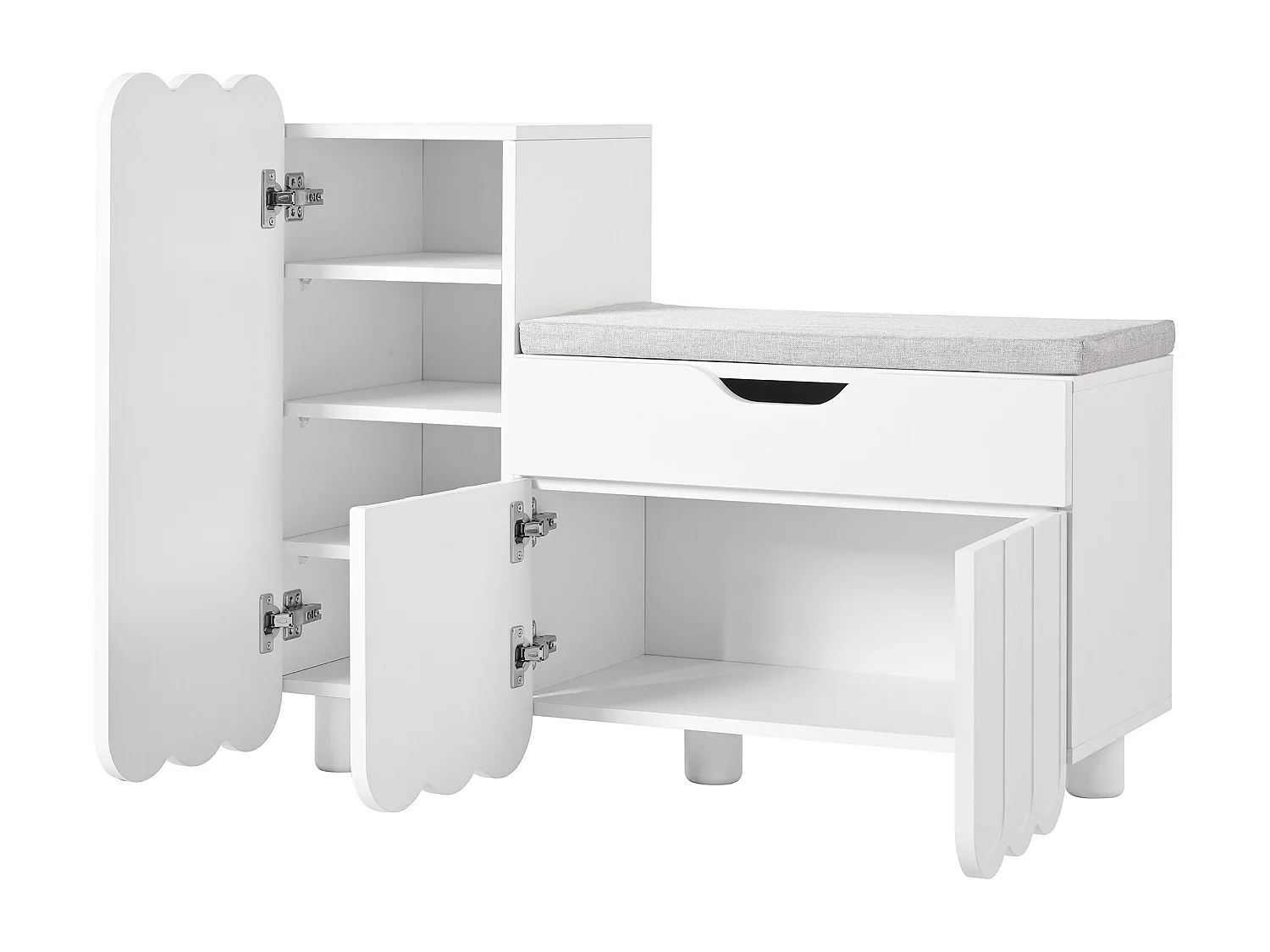 Banc à Chaussures en Bois Moderne, Meuble de Rangement avec Portes et étagères réglables, blanc