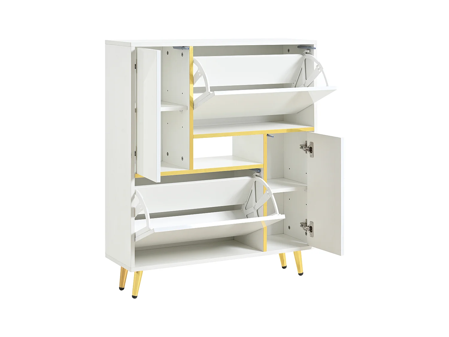 Armoire à Chaussures Moderne avec façades Brillantes,Portes à étagères réglables,LED Couleurs, Blanc