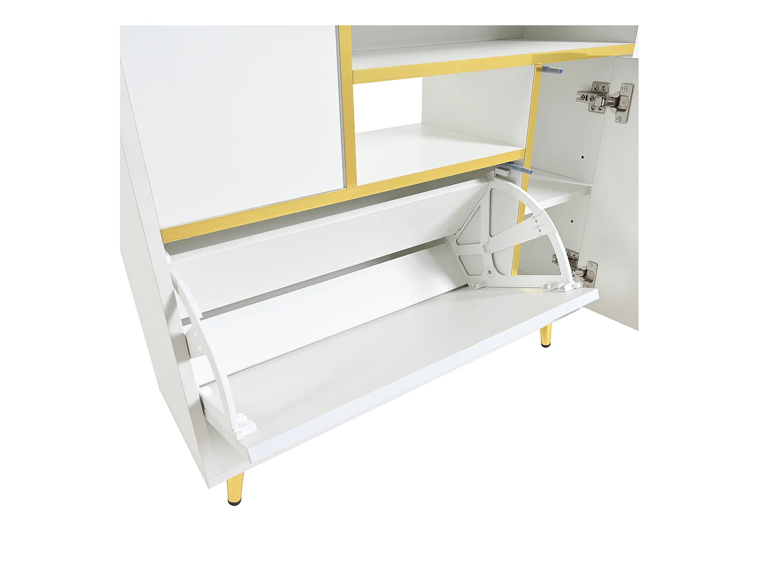 Armoire à Chaussures Moderne avec façades Brillantes,Portes à étagères réglables,LED Couleurs, Blanc