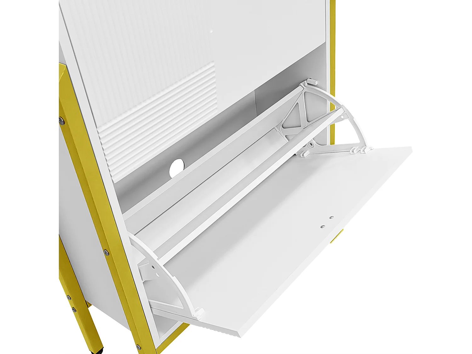 Zapatero multifuncional doble con asas doradas y patas doradas, color blanco