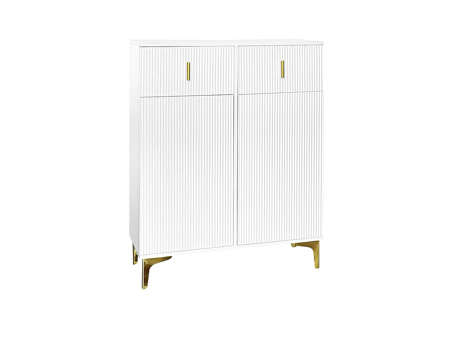 Armoire à chaussures multifonction avec poignée, Buffet avec 2 tiroirs et 2 portes, Blanc