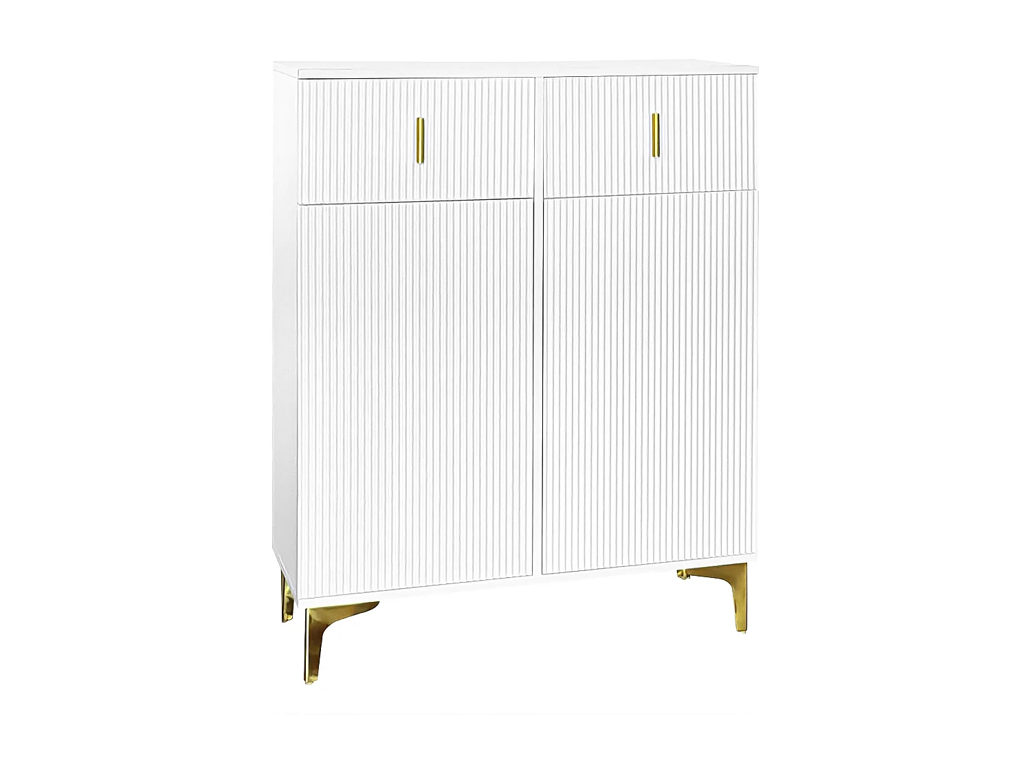 Armoire à chaussures multifonction avec poignée, Buffet avec 2 tiroirs et 2 portes, Blanc