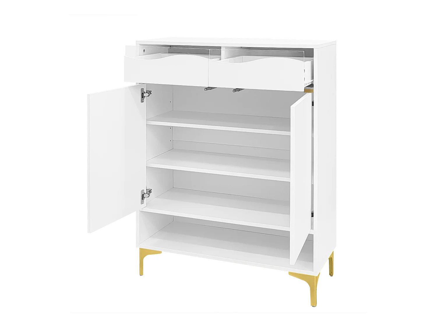 Armoire à chaussures blanc moderneavec LED et 2 tiroirs, design et éclairage pour couloir