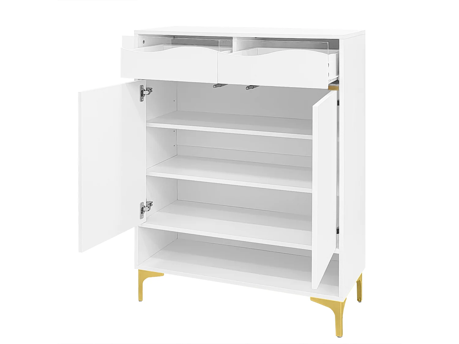 Armoire à chaussures blanc moderneavec LED et 2 tiroirs, design et éclairage pour couloir