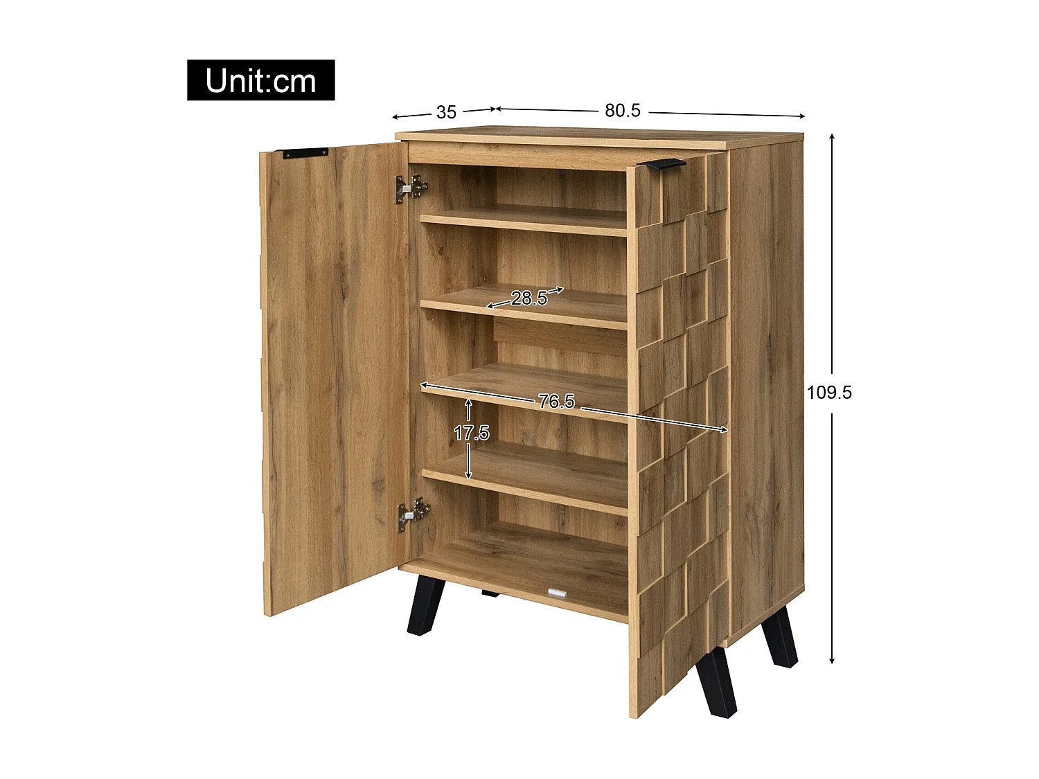 Armoire à Chaussures Moderne avec 5 Compartiments, Armoire de Rangement avec 2 Portes, Couleur Bois