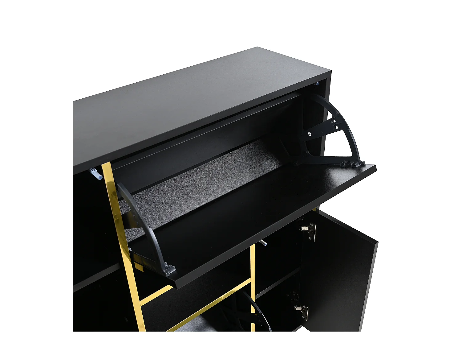 Armoire à Chaussures Moderne avec façades Brillantes,Portes à étagères réglables,LED Couleurs, noir