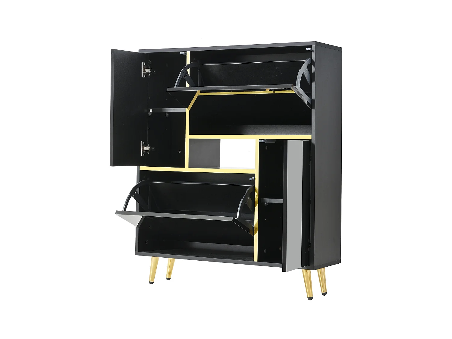 Armoire à Chaussures Moderne avec façades Brillantes,Portes à étagères réglables,LED Couleurs, noir