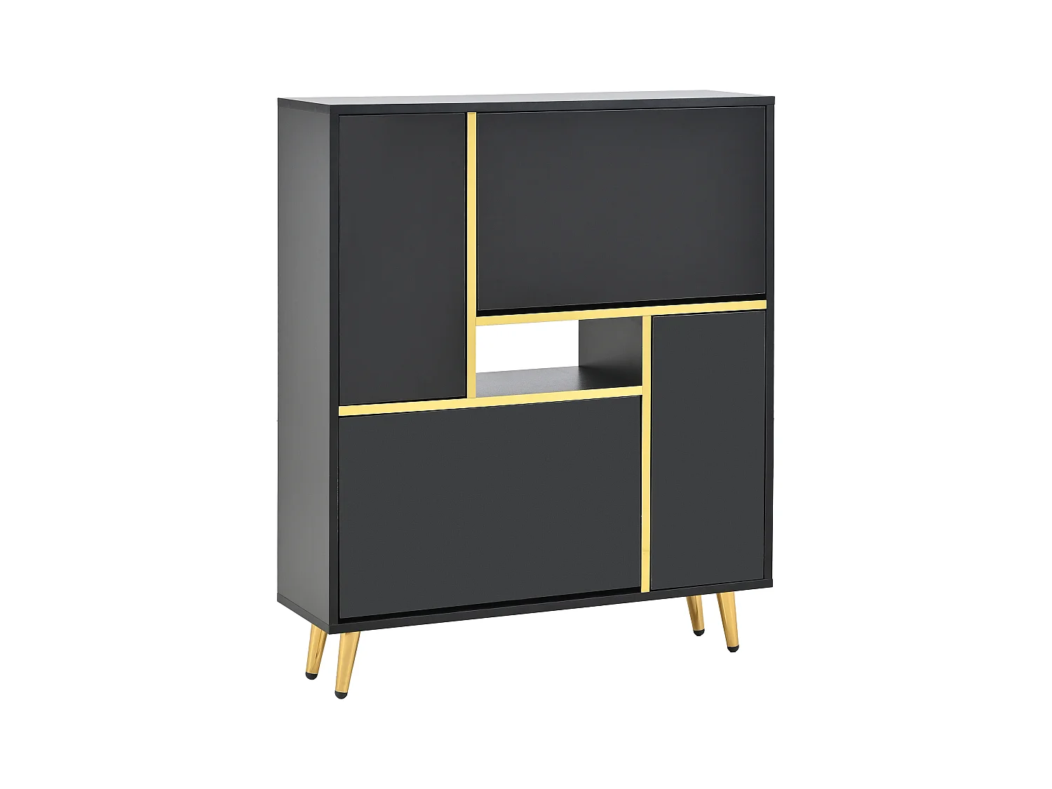 Armoire à Chaussures Moderne avec façades Brillantes,Portes à étagères réglables,LED Couleurs, noir