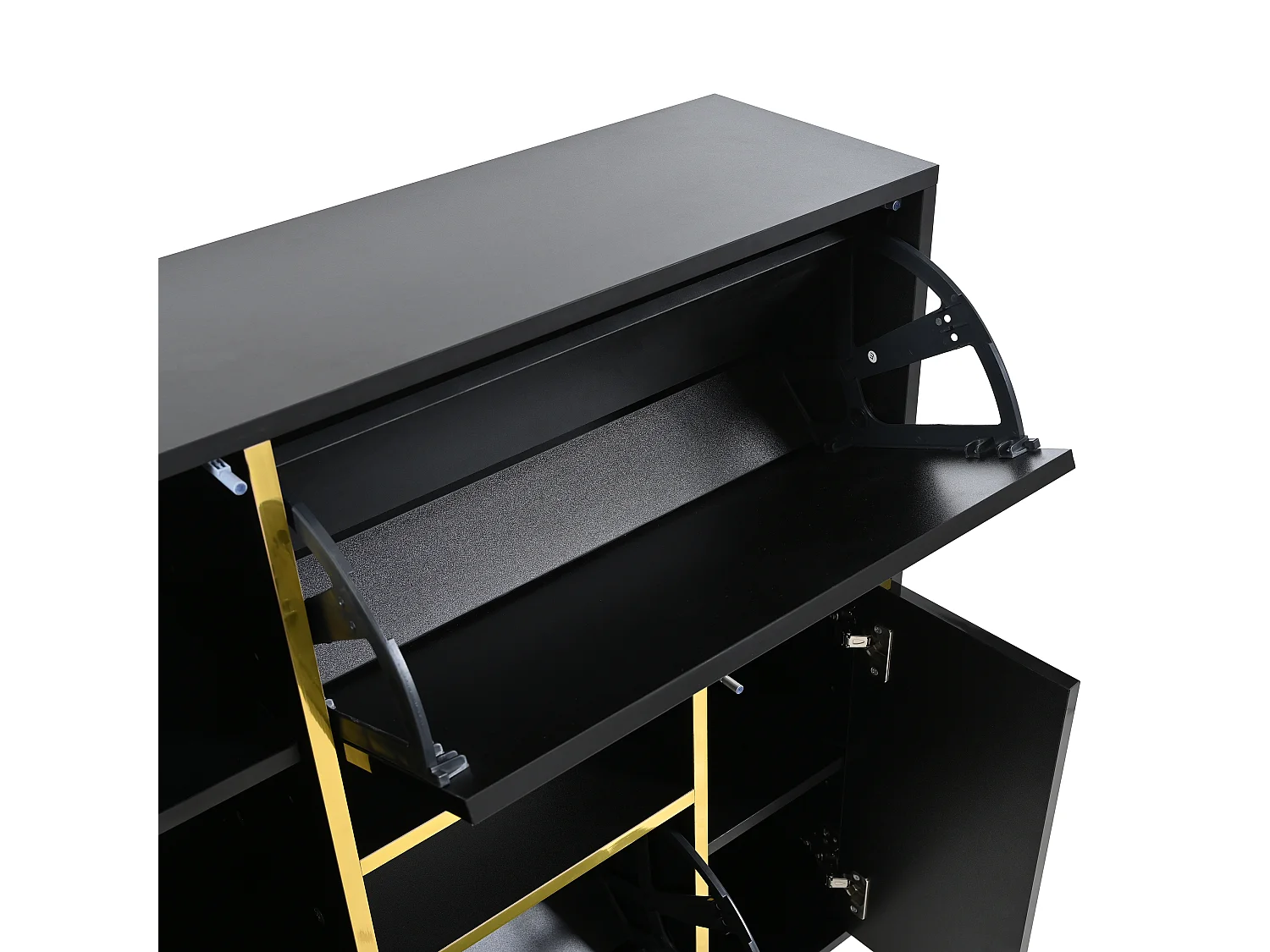 Armoire à Chaussures Moderne avec façades Brillantes,Portes à étagères réglables,LED Couleurs, noir