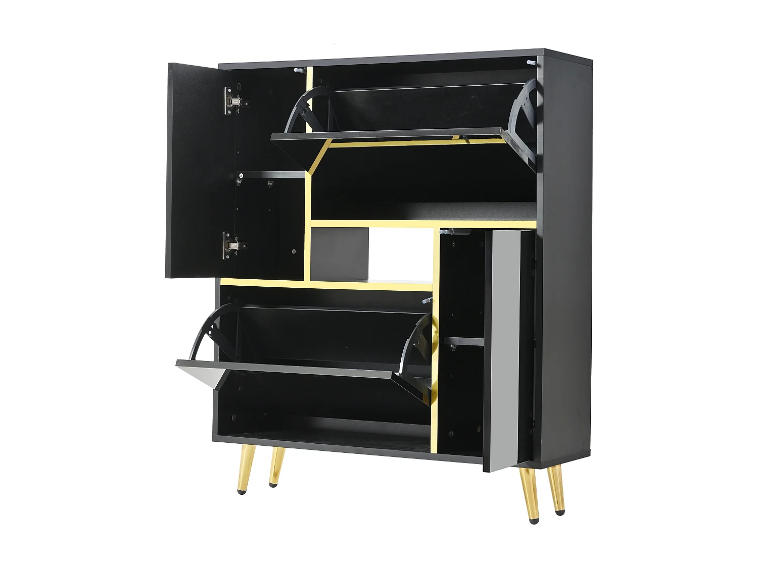 Armoire à Chaussures Moderne avec façades Brillantes,Portes à étagères réglables,LED Couleurs, noir