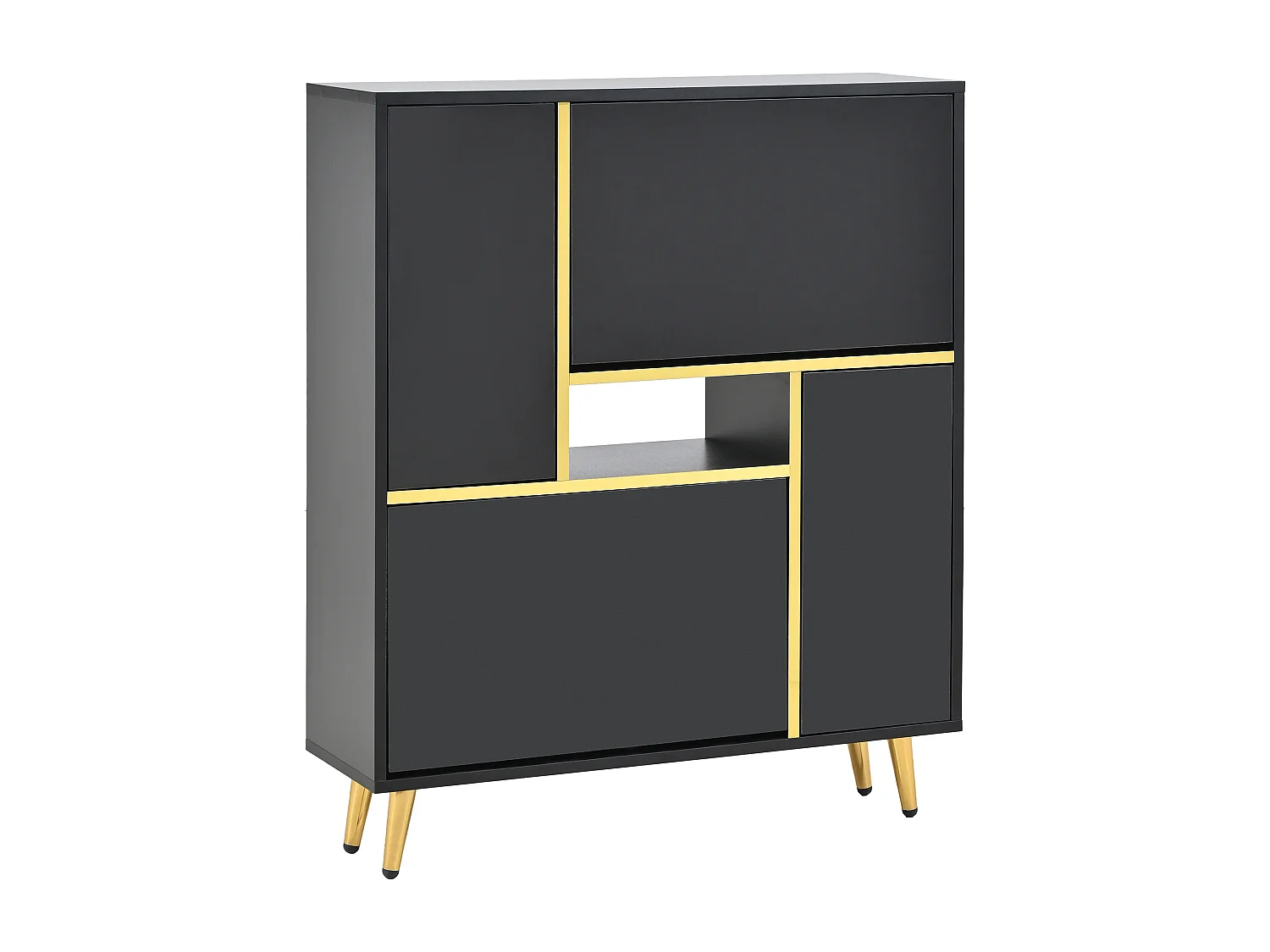 Armoire à Chaussures Moderne avec façades Brillantes,Portes à étagères réglables,LED Couleurs, noir