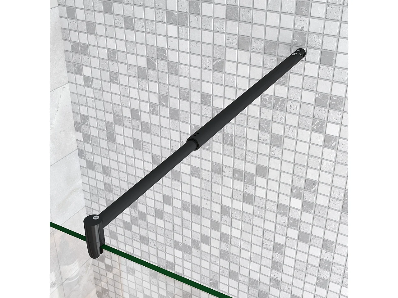 Inloopdouche-douchewand-walk in 8mm NANO EasyClean veiligheidsglas，140x200cm+30x200cm draaibaar hoekprofiel+70-120cm Stabilisatiestang,mat zwart aluminium profiel.