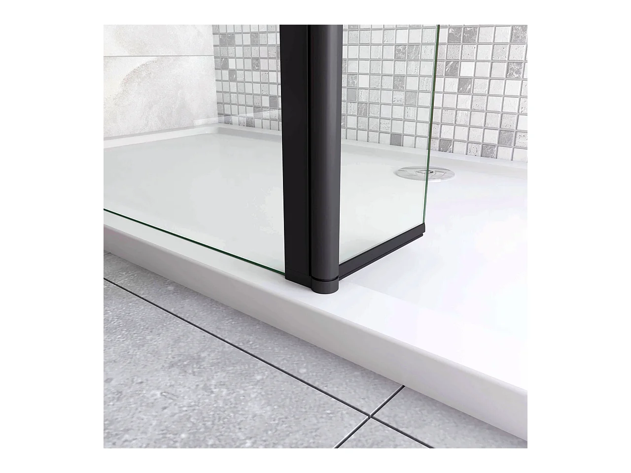 Inloopdouche-douchewand-walk in 8mm NANO EasyClean veiligheidsglas，30x200cm+40x200cm draaibaar hoekprofiel+70-120cm Stabilisatiestang,mat zwart aluminium profiel.