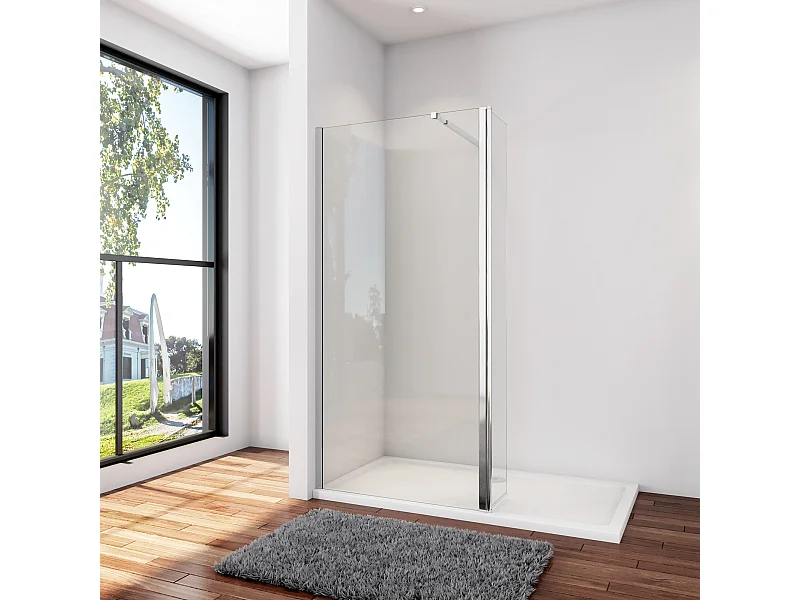 Inloopdouche-douchewand-walk in 8mm NANO EasyClean veiligheidsglas，140x200cm+40x200cm draaibaar hoekprofiel+73-120cm Stabilisatiestang,glanzend chroom profiel