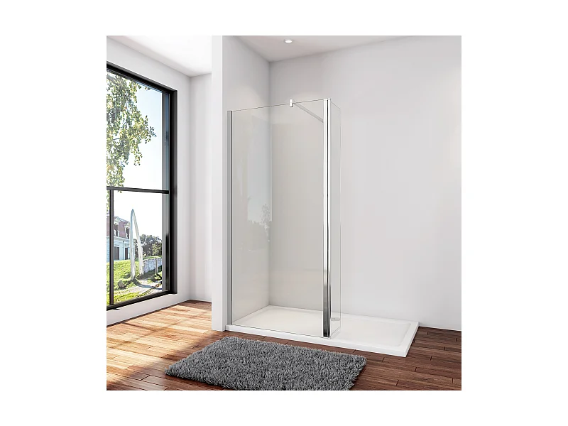 Inloopdouche-douchewand-walk in 10mm NANO EasyClean veiligheidsglas，100x200cm+30x200cm draaibaar hoekprofiel F-vorm: 140 Stabilisatiestang,glanzend chroom profiel