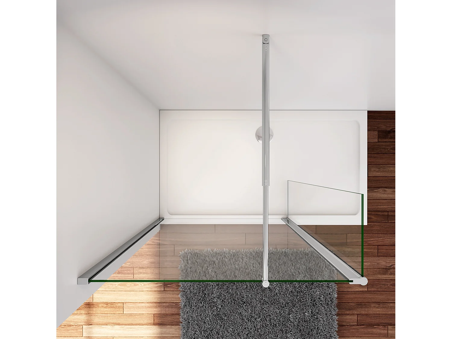 Inloopdouche-douchewand-walk in 8mm NANO EasyClean veiligheidsglas，60x200cm+30x200cm draaibaar hoekprofiel+70-120cm Stabilisatiestang,glanzend chroom profiel