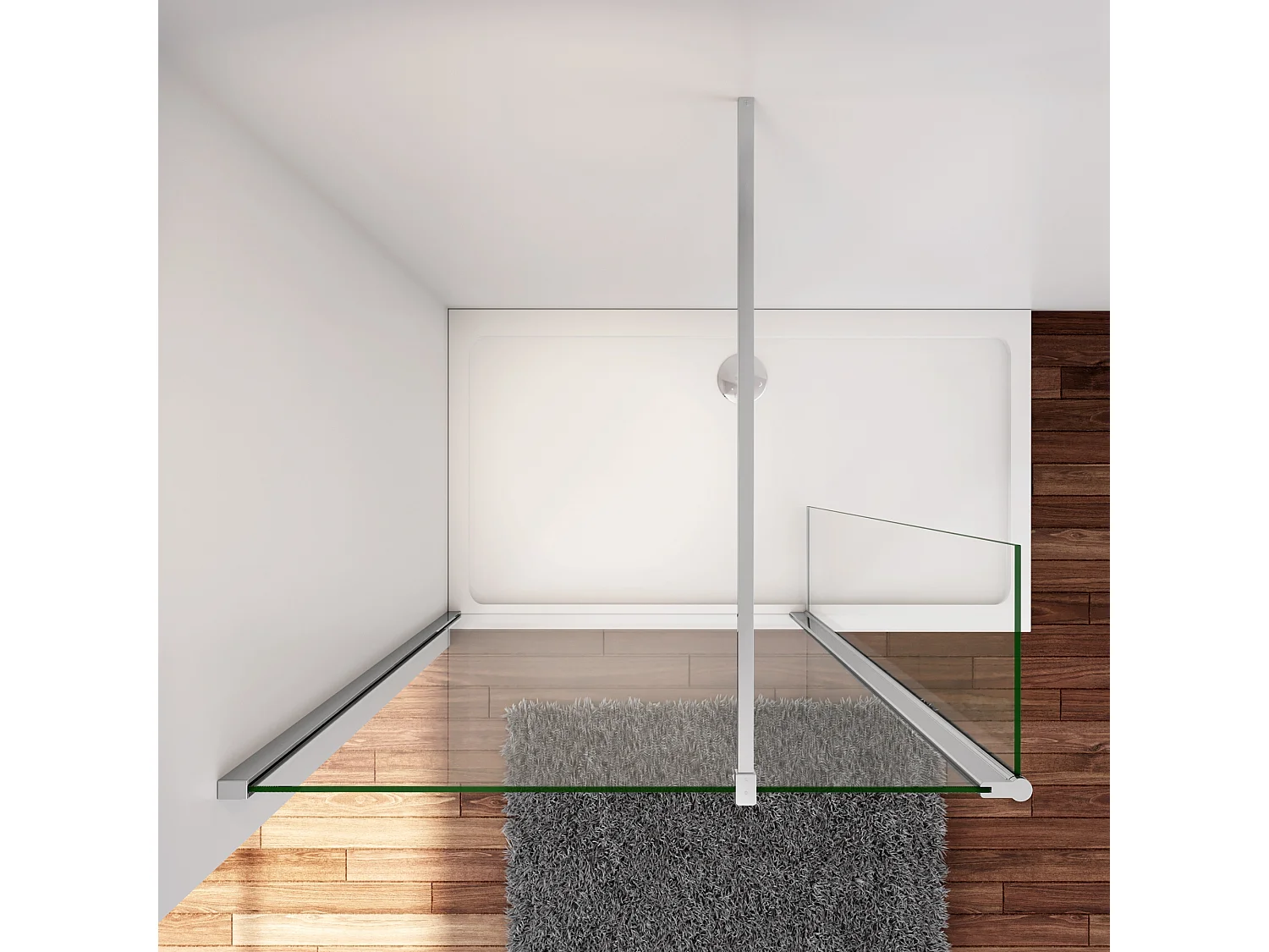 Inloopdouche-douchewand-walk in 10mm NANO EasyClean veiligheidsglas，150x200cm+30x200cm draaibaar hoekprofiel F-vorm: 90 Stabilisatiestang,glanzend chroom profiel