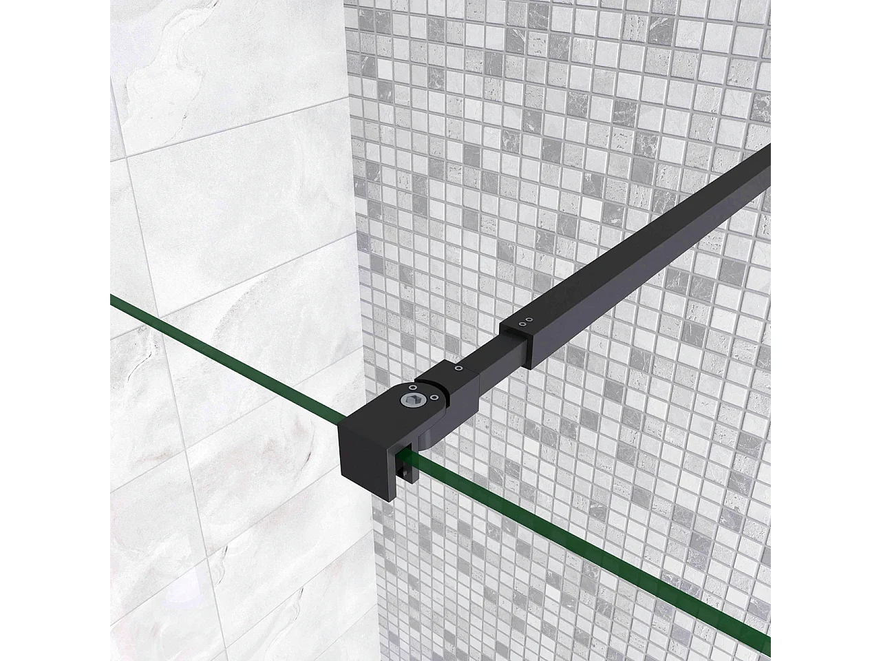 Inloopdouche-douchewand-walk in 8mm NANO EasyClean veiligheidsglas，150x200cm+40x200cm draaibaar hoekprofiel+73-120cm Stabilisatiestang,mat zwart aluminium profiel.