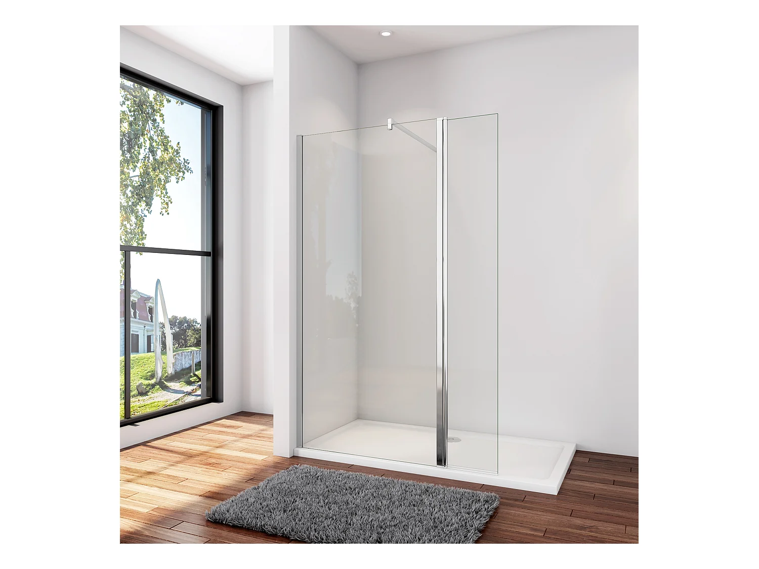 Inloopdouche-douchewand-walk in 10mm NANO EasyClean veiligheidsglas，120x200cm+30x200cm draaibaar hoekprofiel F-vorm: 140 Stabilisatiestang,glanzend chroom profiel