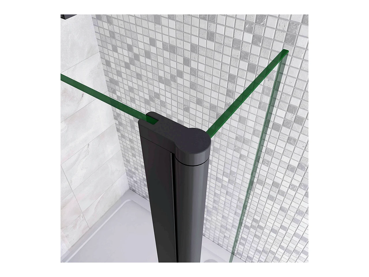Inloopdouche-douchewand-walk in 10mm NANO EasyClean veiligheidsglas，120x200cm+40x200cm draaibaar hoekprofiel 70-120cm Stabilisatiestang,mat zwart aluminium profiel.