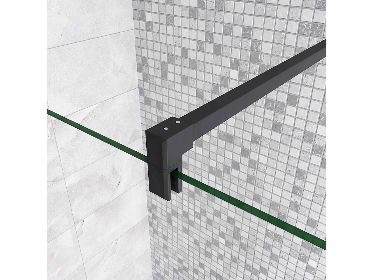 Inloopdouche-douchewand-walk in 10mm NANO EasyClean veiligheidsglas,150x200cm+40x200cm draaibaar hoekprofiel F-vorm: 140 Stabilisatiestang,mat zwart profiel