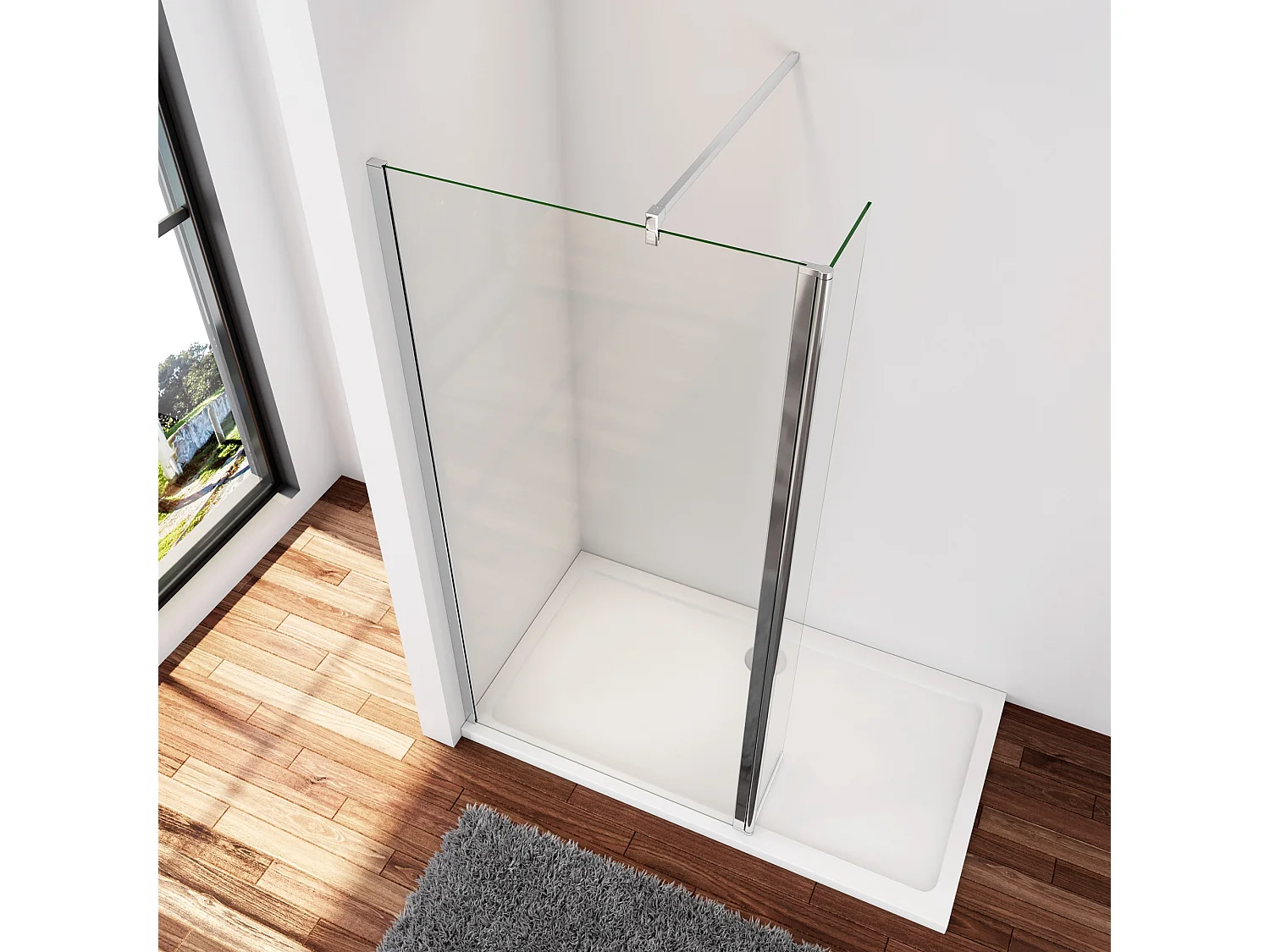 Inloopdouche-douchewand-walk in 8mm NANO EasyClean veiligheidsglas，130x200cm+40x200cm draaibaar hoekprofiel+F-vorm: 90 Stabilisatiestang,glanzend chroom profiel