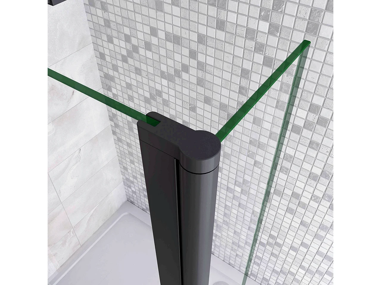 Inloopdouche-douchewand-walk in 8mm NANO EasyClean veiligheidsglas，30x200cm+40x200cm draaibaar hoekprofiel+73-120cm Stabilisatiestang,mat zwart aluminium profiel.