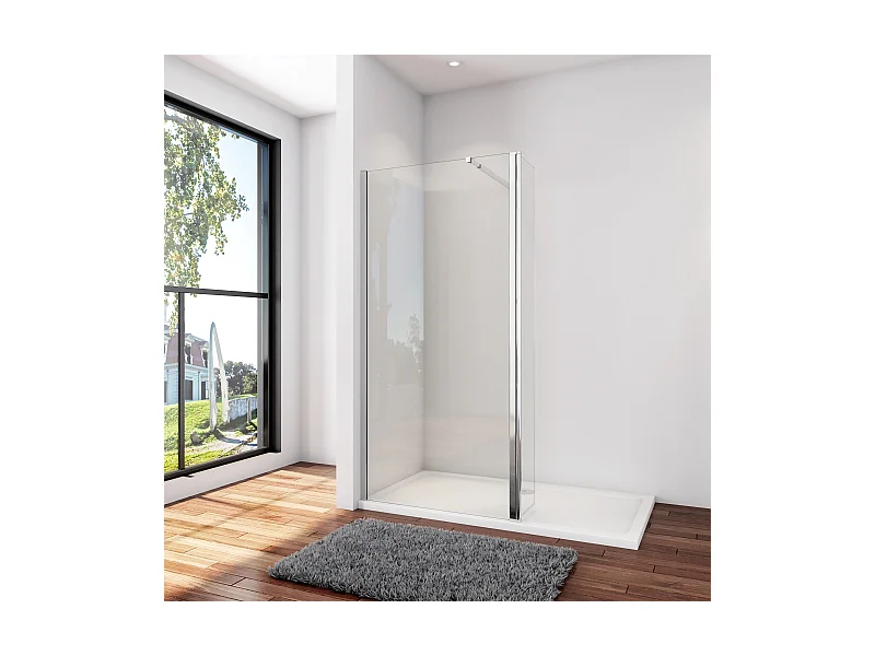 Inloopdouche-douchewand-walk in 10mm NANO EasyClean veiligheidsglas，130x200cm+30x200cm draaibaar hoekprofiel 73-120cm Stabilisatiestang,glanzend chroom profiel