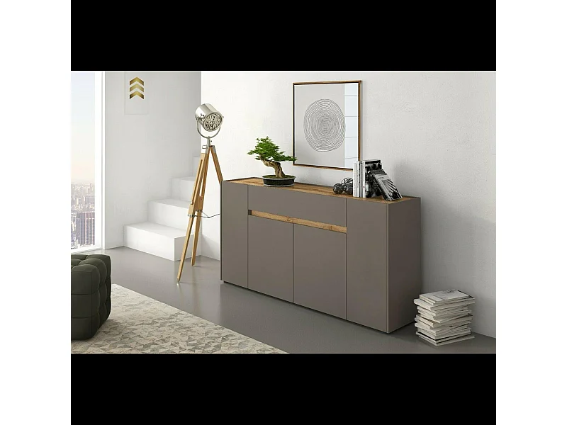 Credenza Moderna Madia In Melaminico Con 4 Ante E 1 Cassetto Mobile Contenitore Sala da Pranzo Soggiorno Design Senza Maniglie 170x85x40 cm Beige