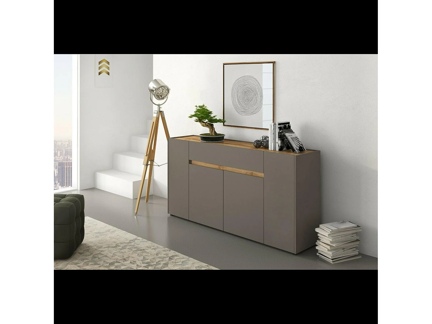 Credenza Moderna Madia In Melaminico Con 4 Ante E 1 Cassetto Mobile Contenitore Sala da Pranzo Soggiorno Design Senza Maniglie Elegante 170 x 85 x 40 cm Beige